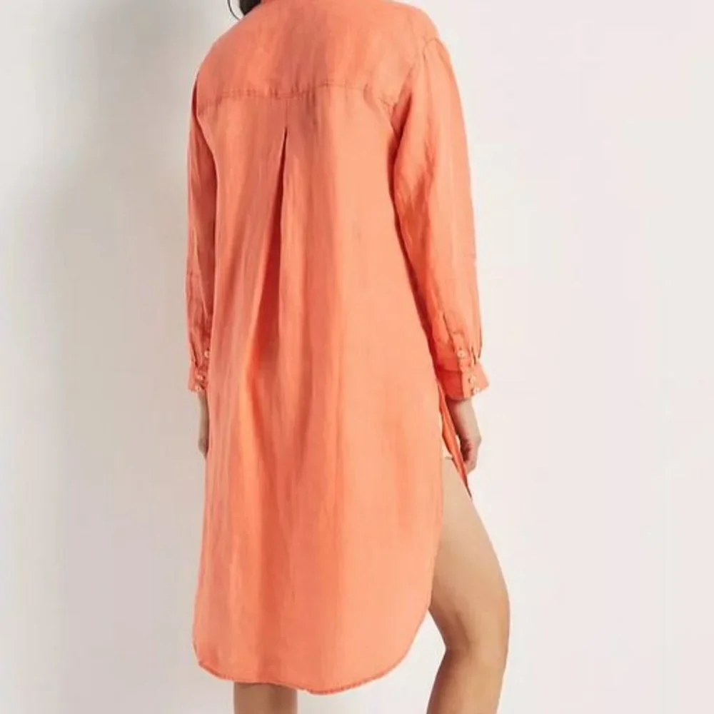 Anthropologie Long Shirt Dress-shirt in soft LINEN XL - New w/o tags - Picture 3 of 5